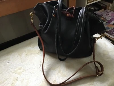 Rivet Leatherworks large black leather crossbody satchel EUC - Image 1 of 4