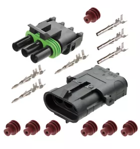 Delphi Weather Pack 3 Pin Sealed Connector Kit 14-16 AWG - Foto 1 di 1