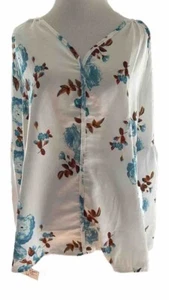 Blusa floral blanca con cuello en V (flores de agua) - grande - nueva con etiquetas - Imagen 1 de 12