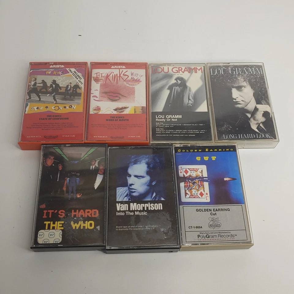 Lot Of 7 Rock Cassette Tapes Kinks, Lou Gramm, The Who, Golden Earing Foto 1 de 4