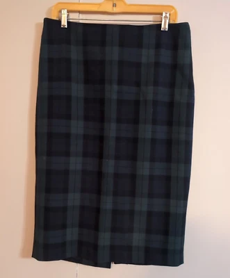 Falda lápiz Catherine Malandrino para mujer talla 10 verde tartán a cuadros 27" de largo Foto 1 de 4