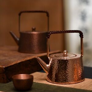 Hand Hammered Copper Tea Kettle Teapot Water Jug Pitcher Pot Loop Handle Healthy