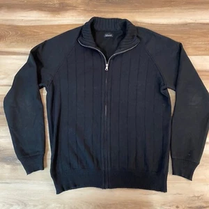 ZARA Sweater Mens XL Full Zip Mock Neck Black Cotton Ribbed - Picture 1 of 9