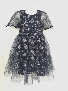 Pink & Violet Navy Blue Glitter Shimmer Size 6 Short Puff Sleeve Round Neck NwT - Picture 1 of 16