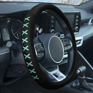 "Cubierta de volante con cordones de cuero genuino para 14,5""-15,5"" - Imagen 1 de 5