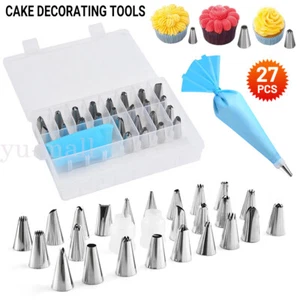 27Pcs Cake Decorating Tools Kit Piping Nozzles Cream Icing Bags Set Pastry Tips - Picture 1 of 19