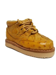 Kids Yellow Genuine Crocodile Ostrich Exotic Skin Tennis Shoes Toddler Size 8 - Picture 1 of 6
