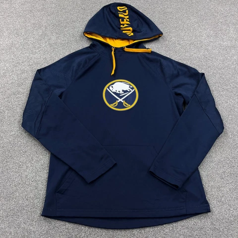 Buffalo Sabres Hoodie Men Medium Blue Pullover Hooded Sweatshirt Sweater Adult Cover