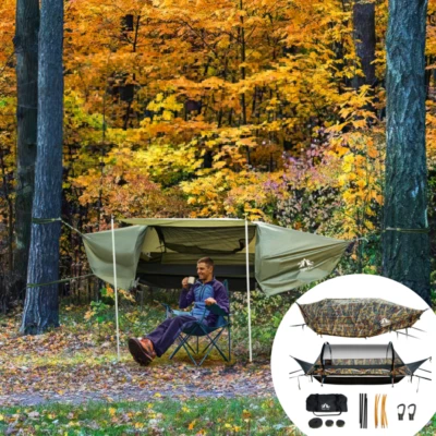 Night Cat Flat Lay Hammock Tent,3 in 1 Function Waterproof Rainfly Storage Room - Image 1 of 4