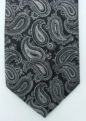NWOT Black Brown 1826 Men's Tie Black Silver Paisley 100% Silk Classic - Image 1 of 4
