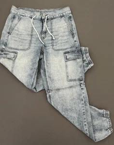 Pantalones de chándal American Eagle para mujer 8 azul claro lavado ácido holgados carga Y2K - Imagen 1 de 15