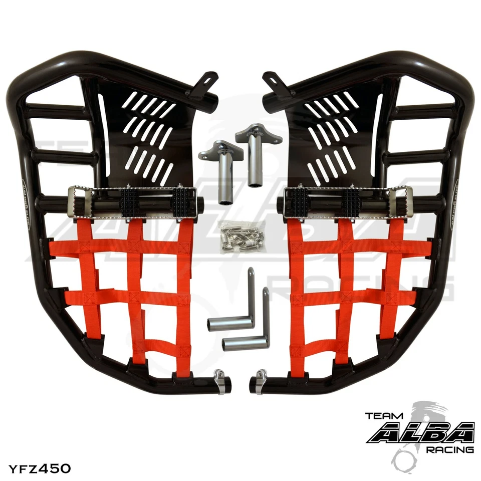 Yamaha YFZ 450 Nerf Bars  Pro Peg Heel Guard  Alba Racing  Black Red 199 T7 BR - Image 1 of 4