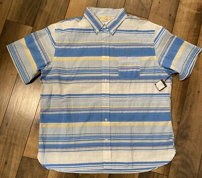 Club Monaco men’s XL short sleeve summer shirt. Blue pink white yellow NEW!!!￼ - Image 1 of 4