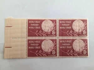 US 1959 USA Scott# 1129 Globe Laurel Branch World Peace thru Trade Block 4 MNH - Picture 1 of 2
