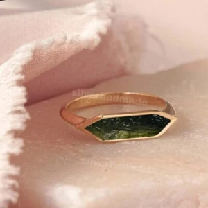 Natural Moldavite Ring 925 Sterling Silver Handmade Women's Jewelry size 4 to 11 - Picture 1 of 3