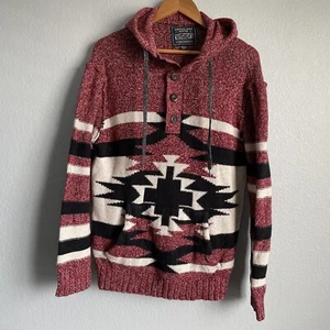 American Eagle Aztec Print Hoodie Sweater Size Medium Red Long Sleeve - Picture 1 of 6