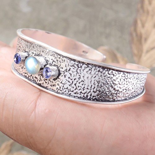 VALENTINO Bracciale Bracciale Argento Sterling 925 Ovale Labradorite & Sfaccettata Ametista