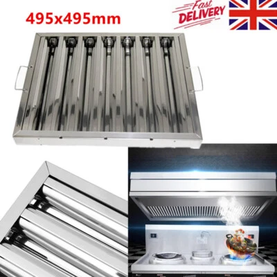 Stainless Steel Canopy Grease Baffle Filter Kitchen Extraction Hood 495x495mm