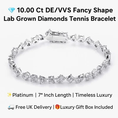 10.00Ct DE/VVS Lab Grown Diamonds Tennis Bracelet Platinum Fancy Shape 7" Inches - Image 1 of 4