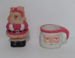 2 Vintage Christmas Santa Claus Decorations 1 Petite Cup & 1 Rubber Figurine - Picture 1 of 14