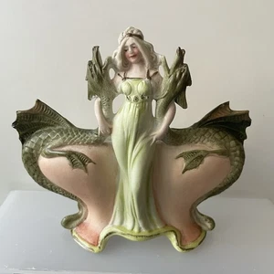 Antike Schafer & Vater Lady Maiden & Dragons Porzellan Vase 1910er Jugendstil - Bild 1 von 11