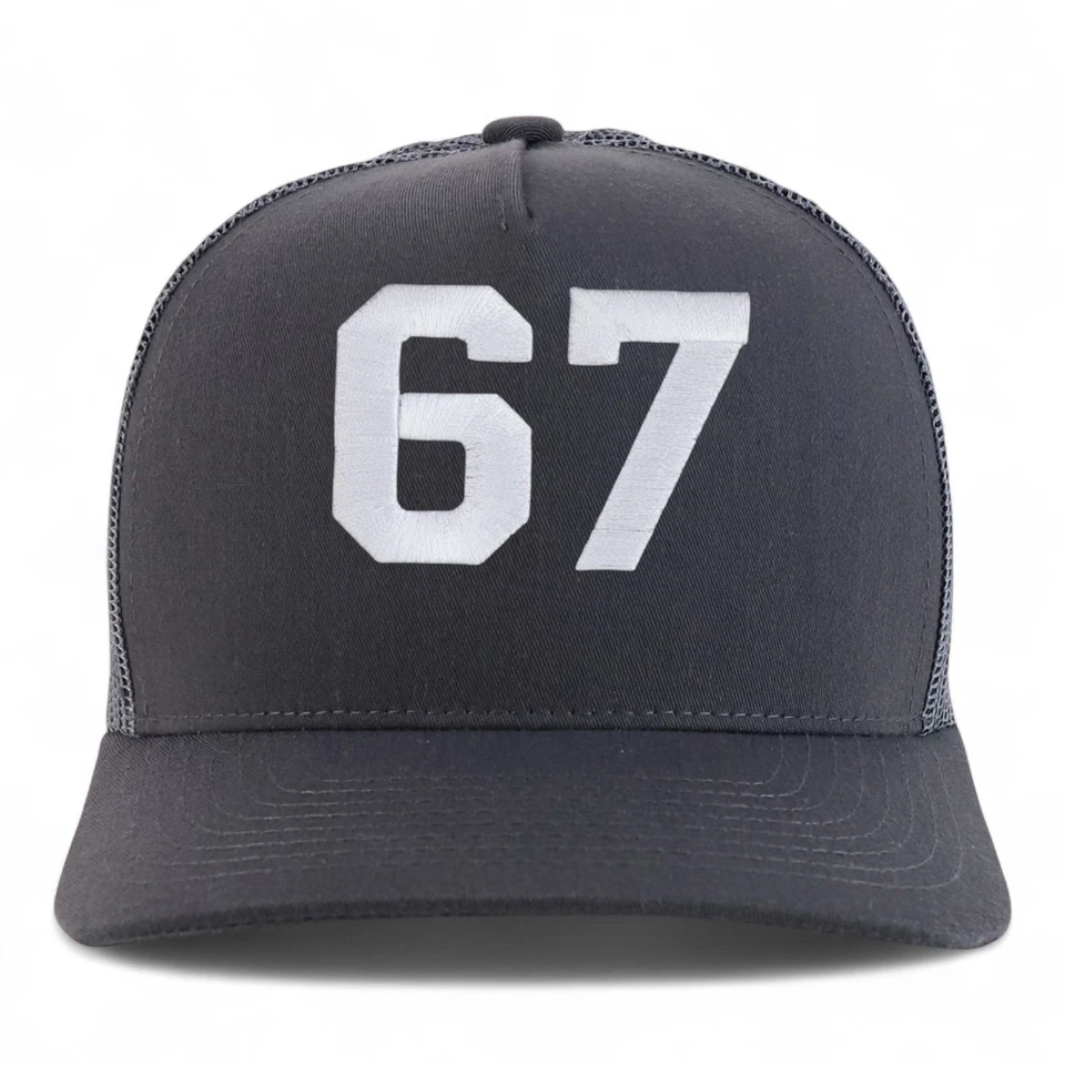 Gorra de camionero número 67 hilo blanco bordado 5 paneles Snapback Foto 1 de 1