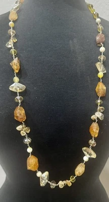 Collar grueso de cuentas de citrino y cuarzo de 30" de plata de ley 952 114 g Foto 1 de 4