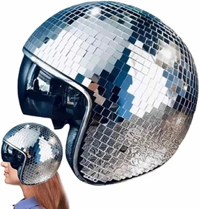 Disco Ball Helmet With Retractable Visor- Disco Cap Helmet Glitter Mirror Glass - Picture 1 of 36