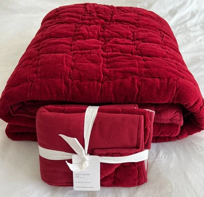 New Pottery Barn Cozy Cloud Handcrafted Queen Quilt and Standard Sham - Ruby Red - Image 1 of 4