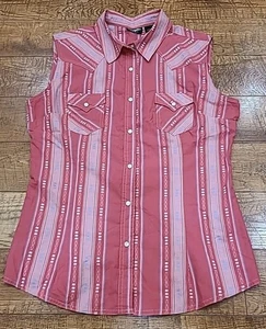 Wrangler Womens Sleeveless Pearl Snap Geometric Aztec Western Shirt Sz L VG - Picture 1 of 8