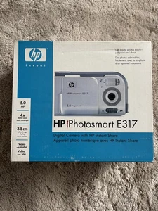 HP Photosmart E317 5.0MP Compact Digital Camera Silver Tested With Box - Picture 1 of 7
