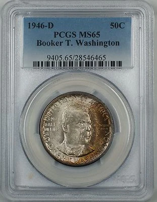 1946-D Booker T. Washington Silver Half Dollar Coin PCGS MS-65 Nicely Toned Gem - Image 1 of 2