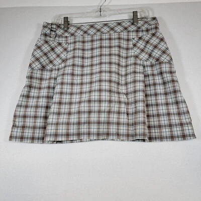 Pantalón Corto Tenis Lole Marrón Azul Blanco A Cuadros Talla 10 Ranura Frontal Cintura Ajustable Foto 1 de 4