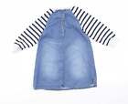 NEXT Boys Blue Striped Cotton Jumper Dress Size 12 Months Roll Neck Button