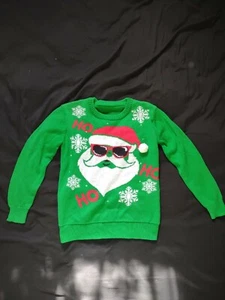 Green Ho Ho Ho Santa Sunglasses Christmas Holiday Sweater Ugly Kids Sweater - Picture 1 of 6