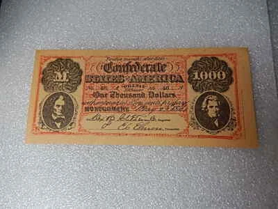 1861 Confederate STATES OF AMERICA $1000 Currency Reproduction Civil War Bill - Image 1 of 4