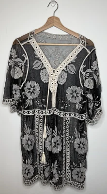 Cupshe Kimono Large Beach Festival Boho Cottage Dress Sheer Whimsigoth Embroider - Image 1 of 4