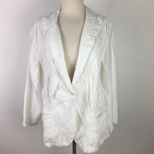 Chico's White NWT Novelty EMbroidered Linen Blazer 3 - Picture 1 of 8