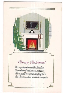 CHEERY CHRISTMAS Roaring Fire in Fireplace Postcard Embossed Merry DB - Picture 1 of 2