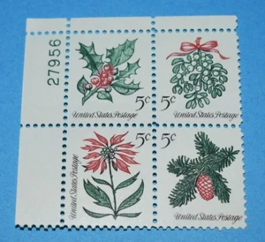 1964 Christmas Stamps 5 Cent, Scott 1254, 1255, 1256, 1257, Plate Block MNH. - Picture 1 of 1