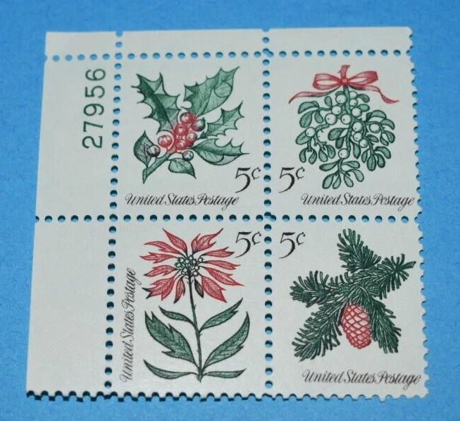 1964 Christmas Stamps 5 Cent, Scott 1254, 1255, 1256, 1257, Plate Block MNH. - Image 1 of 1