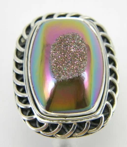Anillo solitario de plata esterlina .925 cojín rectangular púrpura místico druso - Imagen 1 de 5