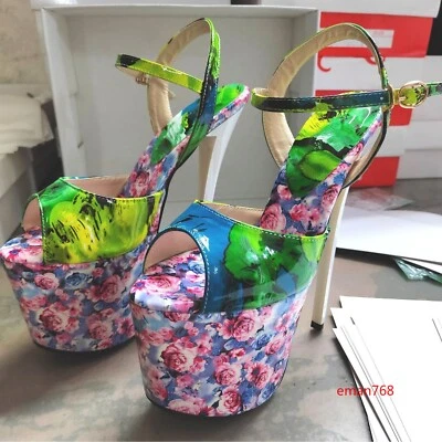 Sandalias de tacón de aguja súper alto de 19 cm para mujer con hebilla al tobillo zapatos de plataforma fiesta Foto 1 de 4