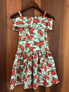 Plum Pudding Ltd Girls Sz 8 Off Shoulder Apple Dress Bright Vintage 90s EUC - Picture 1 of 10