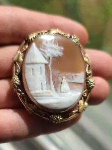 Antique 10k Solid Yellow Gold Large Cameo Brooch 13.6g 2"x1.75" !Fast Shipping! - Picture 1 of 18