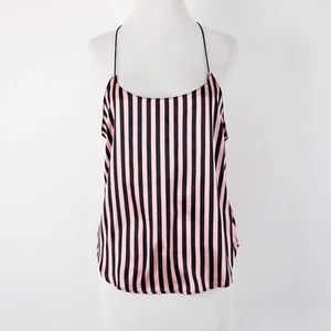 Victorias Secret NEW $43 Sz SP Pink Black Lace Striped 100% Polyester Nighty Top - Picture 1 of 13