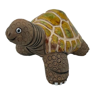 Vintage Casals Turtle Figurine Peru Ceramic Figurine 5" Glazed Shell Green Brown - Picture 1 of 11