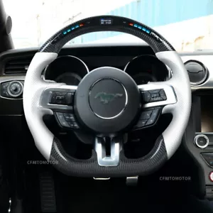 Real Carbon Fiber Steering Wheel Perforated Leather For 15-23 Ford Mustang GT - Picture 1 of 10