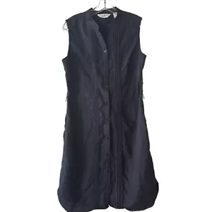 LL Bean Linen Shirtdress Sz 14 Sleeveless Pintucked Midi Black Casual Office - Picture 1 of 8