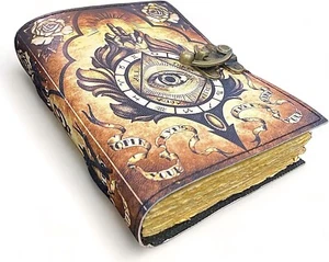 Book of Spells Leather Bound Journal Deckle Edge Paper Grimoire Third Eye.   NEW - Picture 1 of 5